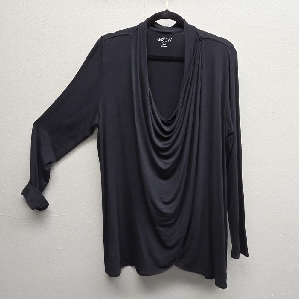 a:glow Maternity Shirt Womens Large Black Cowl Neck Draped Long Sleeve Top